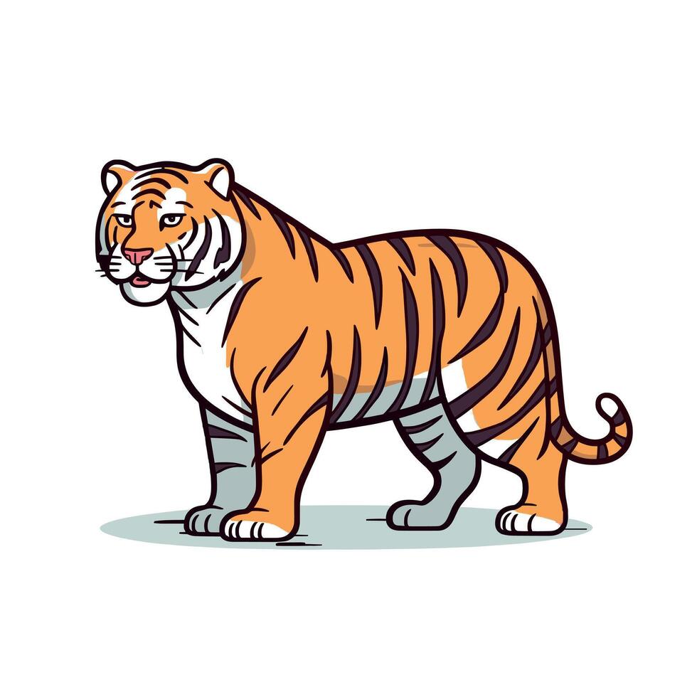 Majestic tiger standing proudly in a vibrant, colorful illustration style vector