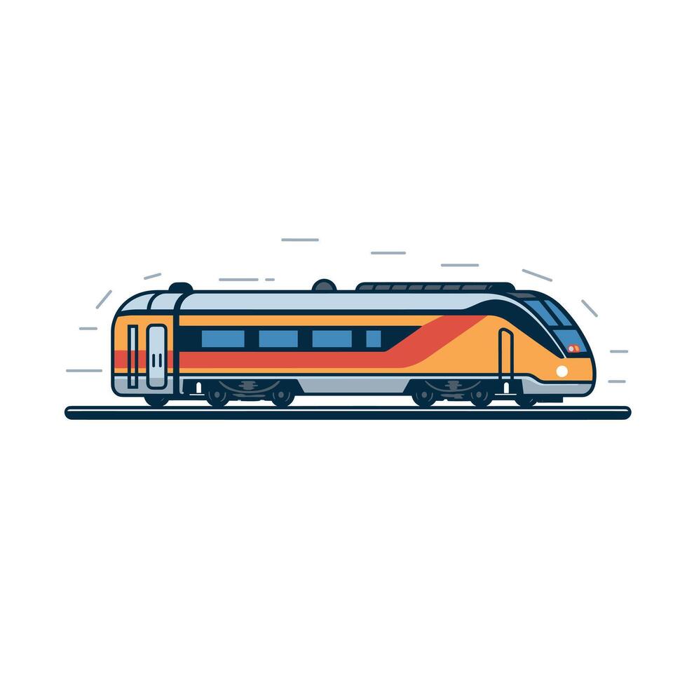 Fast-moving train travels along the tracks in a modern urban setting vector