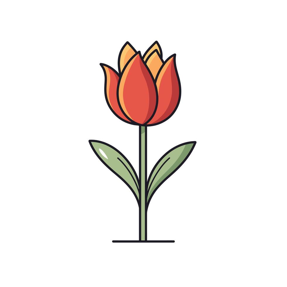 Bright red tulip with yellow accents standing tall against a clean background vector
