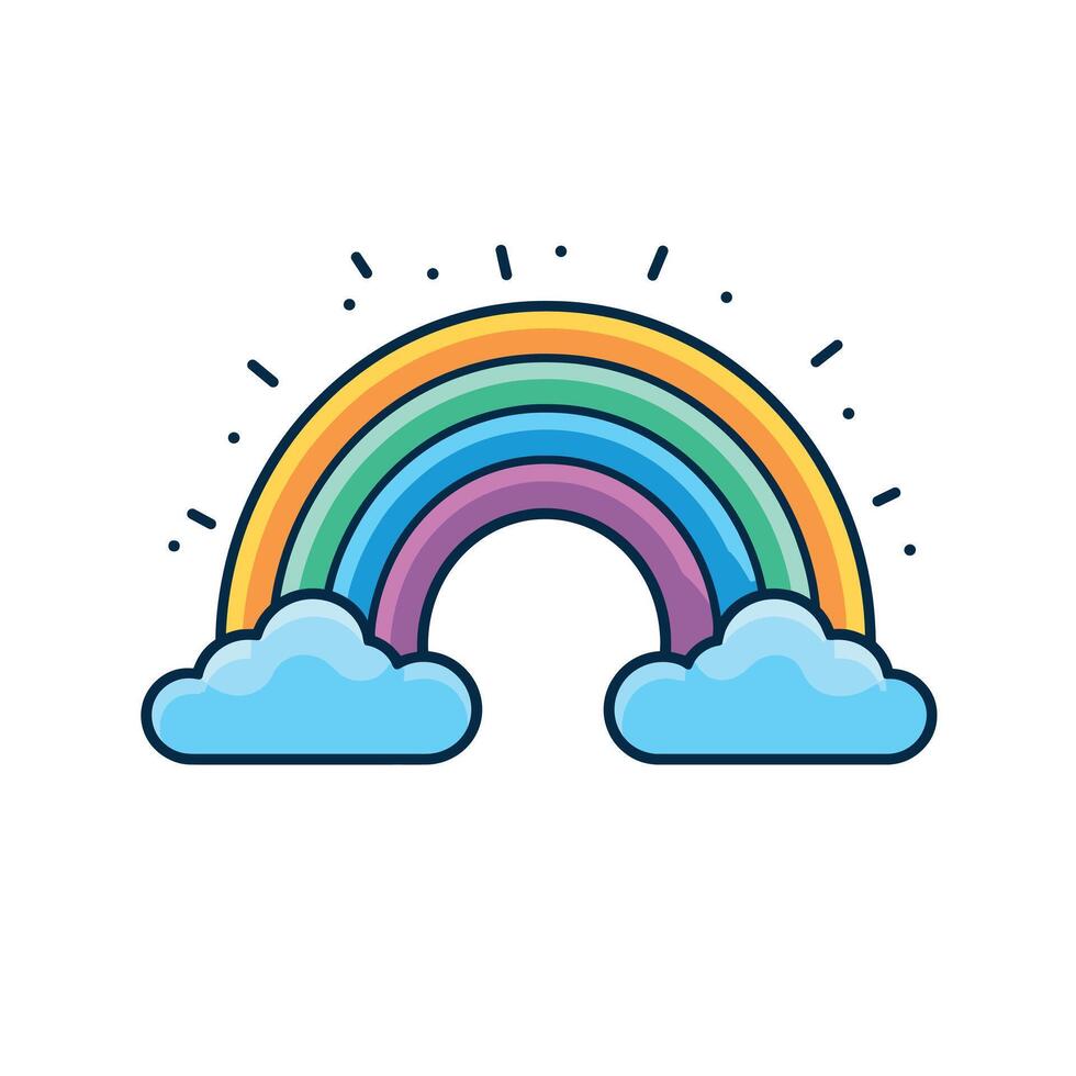 Colorful rainbow arching over soft clouds in a serene sky landscape vector