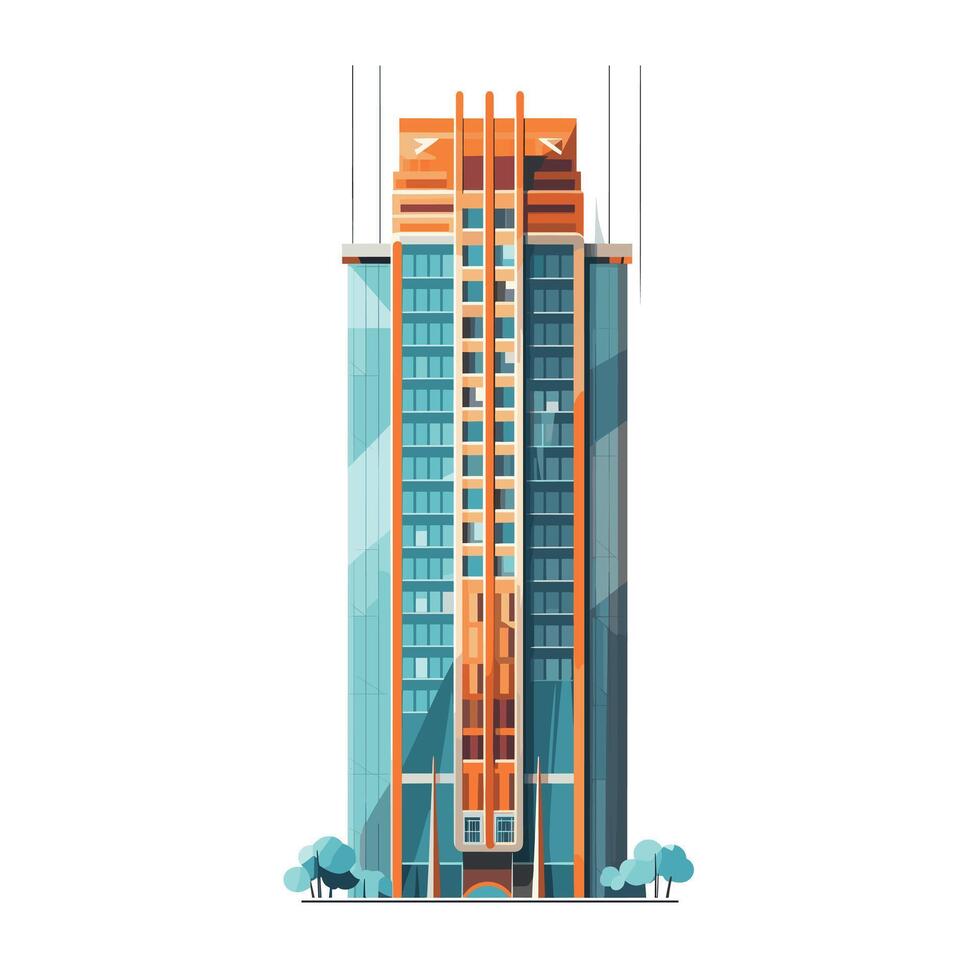 Modern high-rise building with striking orange accents in an urban setting vector