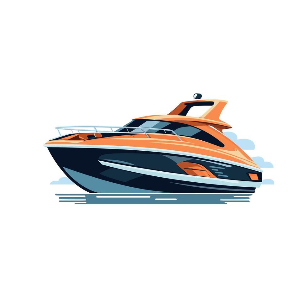 Luxury yacht sailing on calm waters with bright skies and soft clouds vector