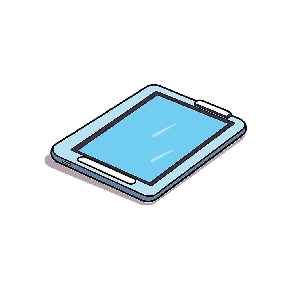 Modern tablet device resting on a surface showcasing a sleek design and vibrant display vector