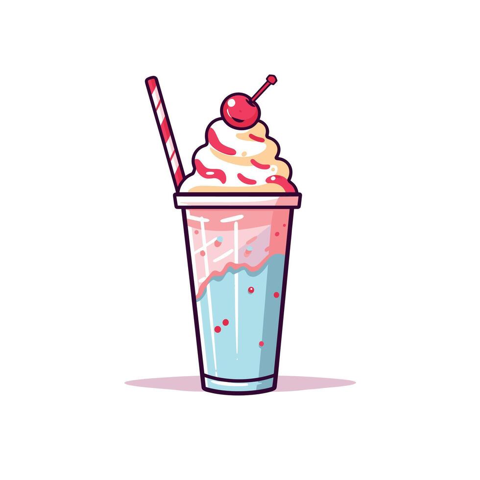Delicious milkshake with cherry topping and colorful layers in a tall glass vector