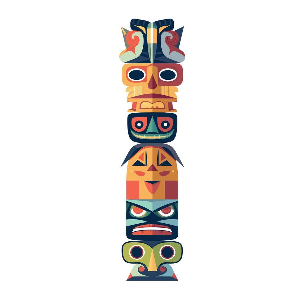 Colorful totem pole featuring indigenous art and designs in a vibrant style vector