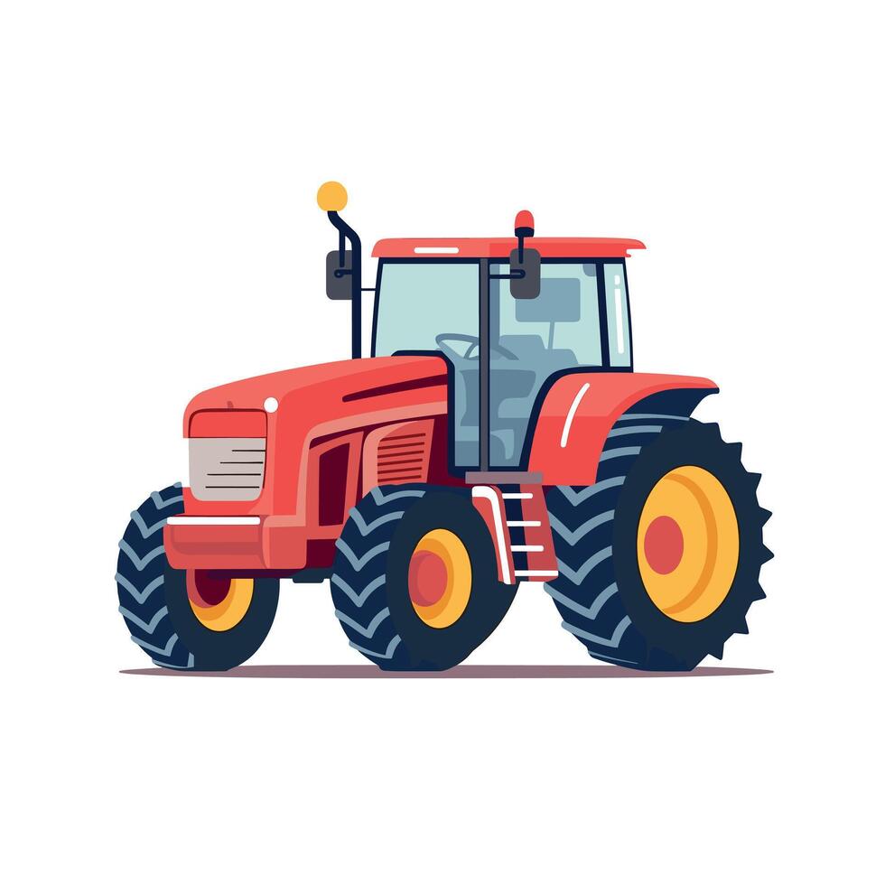 Red tractor ready for agricultural work on a sunny farm vector