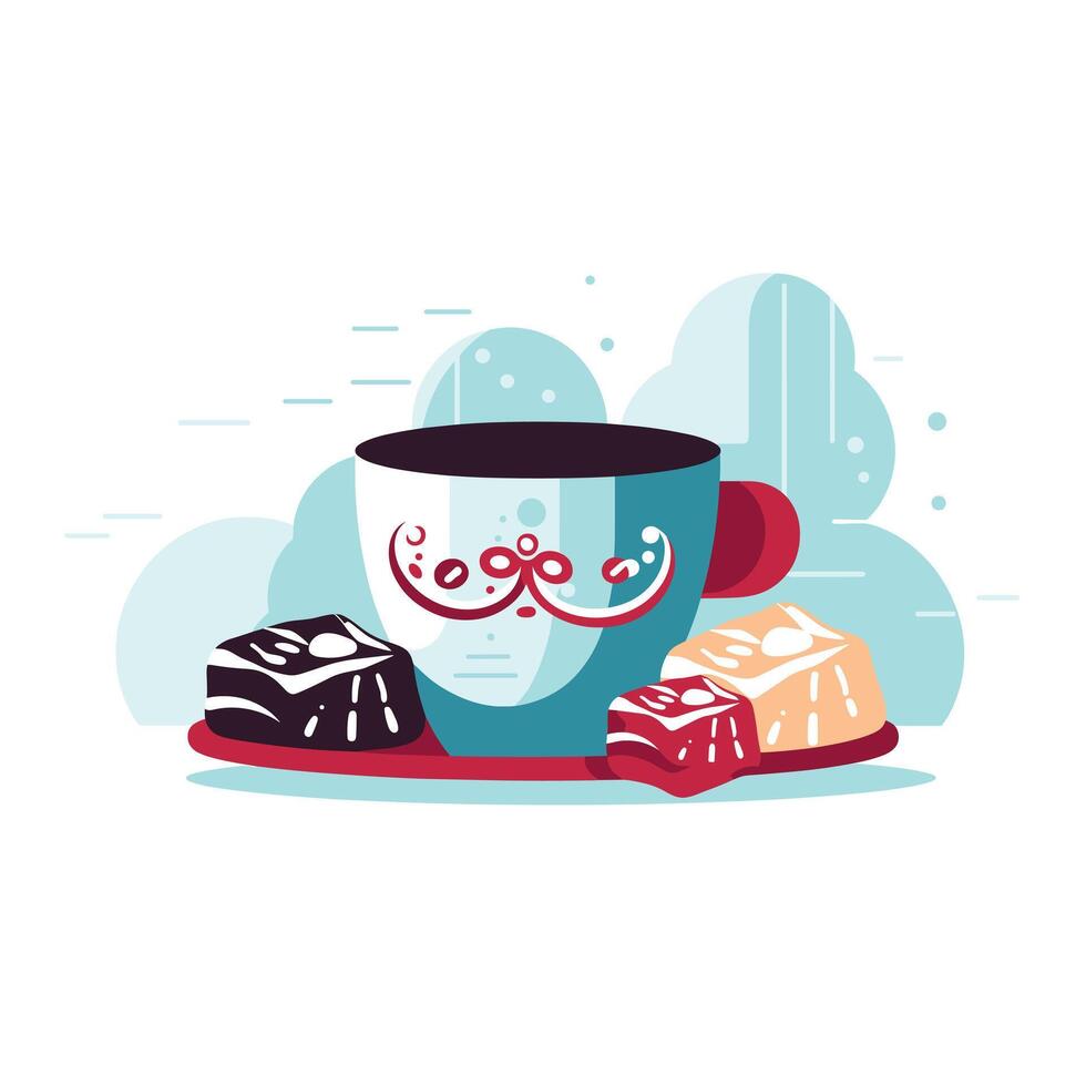 Delightful cup of coffee accompanied by sweet treats on a plate vector