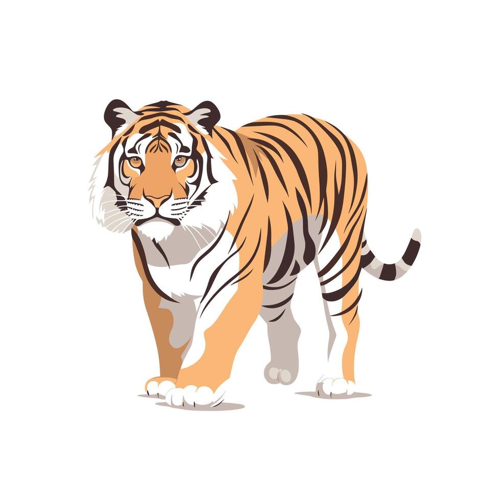 Striped tiger walking confidently in a natural pose with vibrant orange and black colors vector