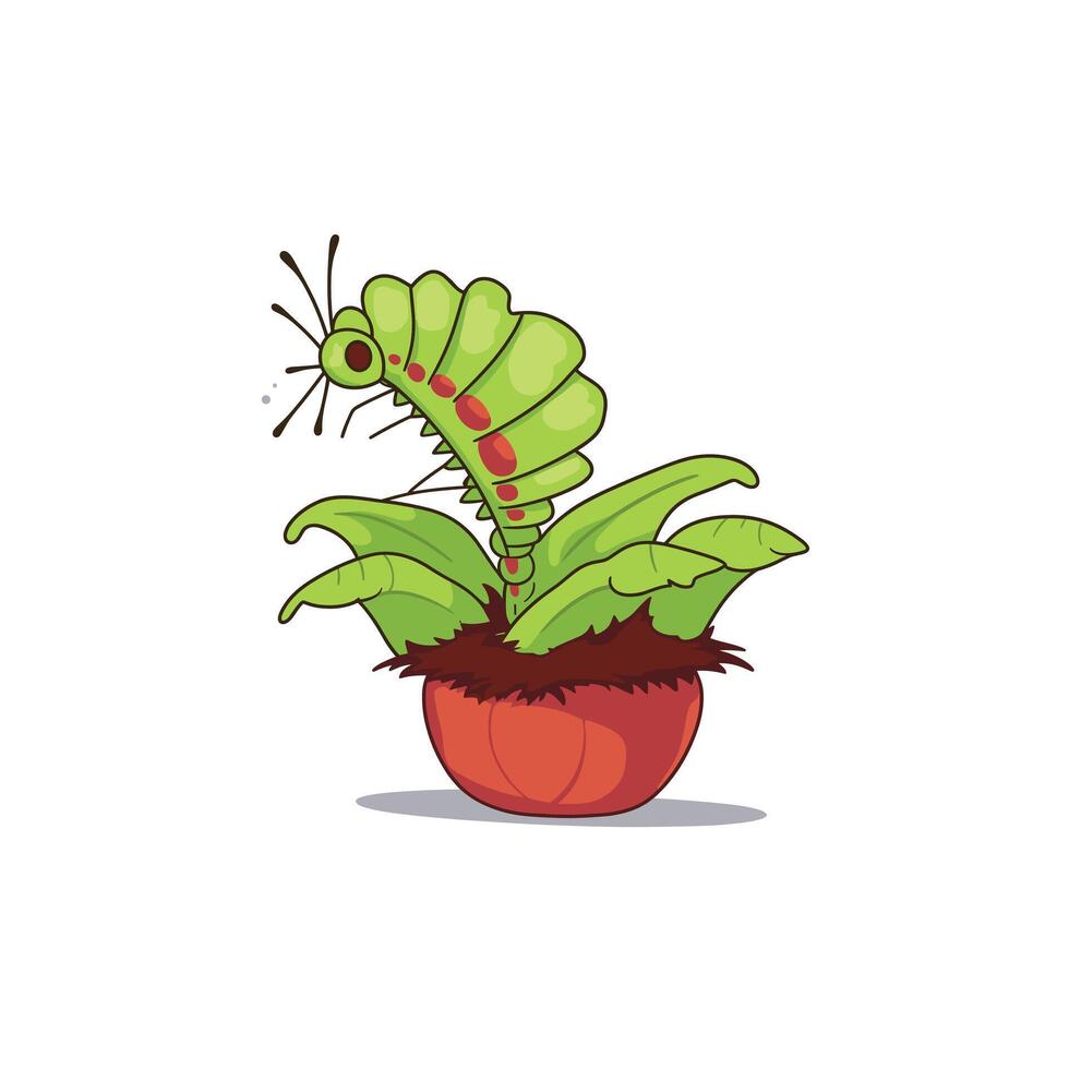 Colorful green caterpillar resting on vibrant plant in a garden setting vector