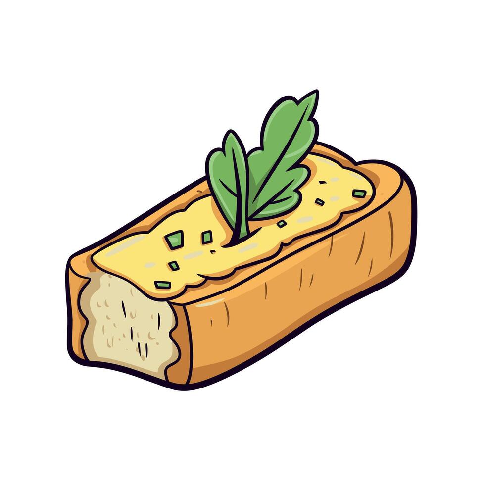Delicious toasted bread topped with creamy cheese and fresh herbs ready to be enjoyed vector