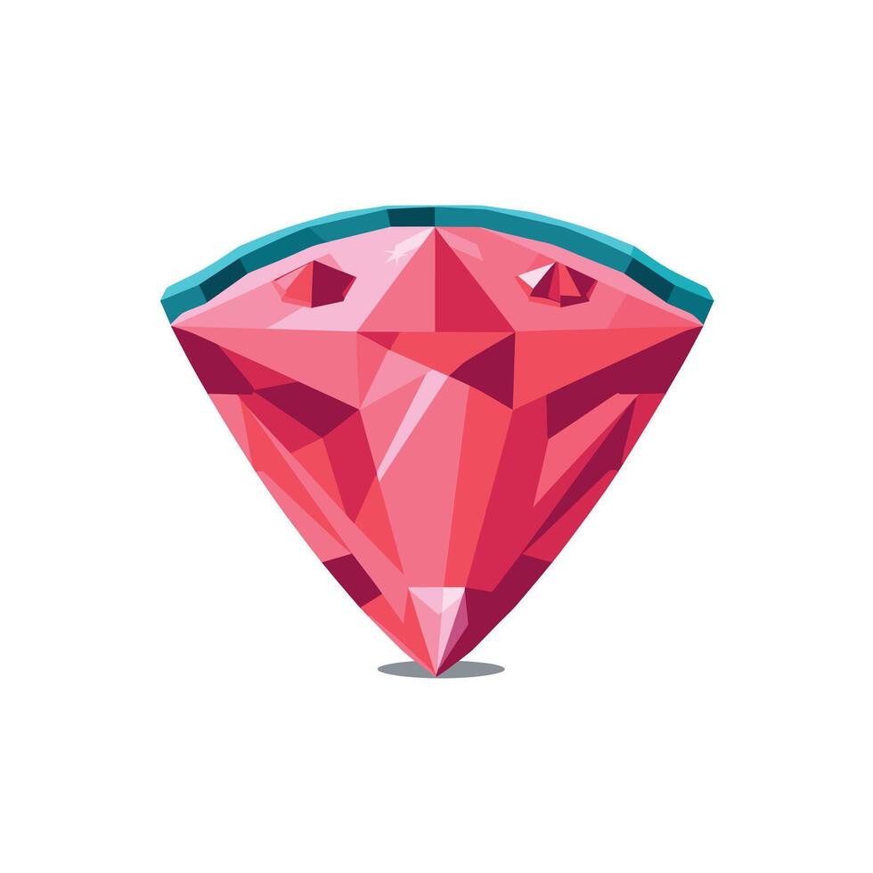 Beautiful red gemstone with geometric facets and turquoise accents in a minimalist design vector