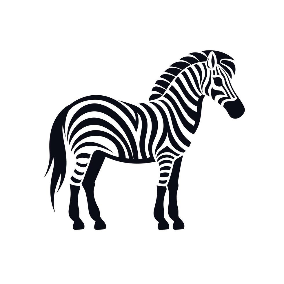 Striking black and white zebra standing alone in a simple graphic design vector
