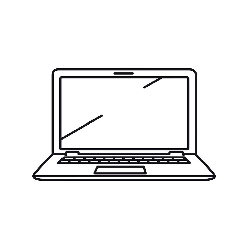 Simple outline of a laptop computer on a white background for design concepts vector