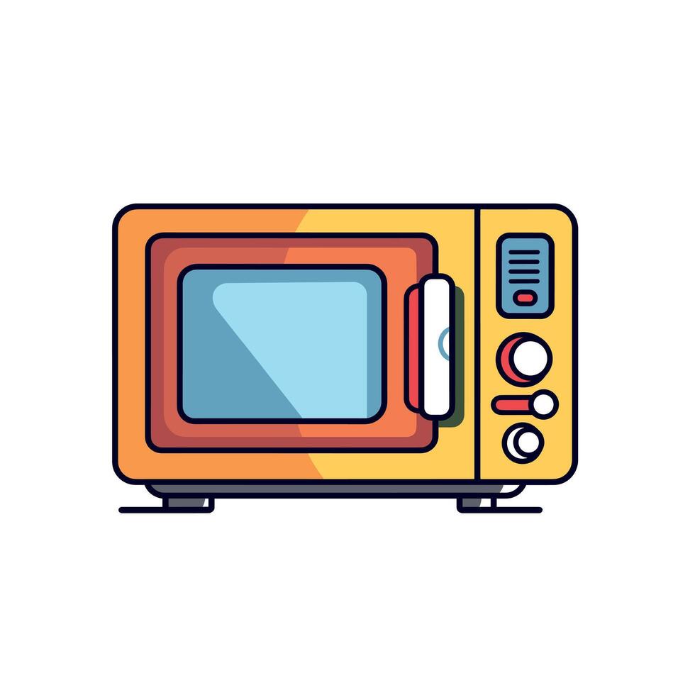 Brightly colored microwave resting on a countertop in a modern kitchen setting vector