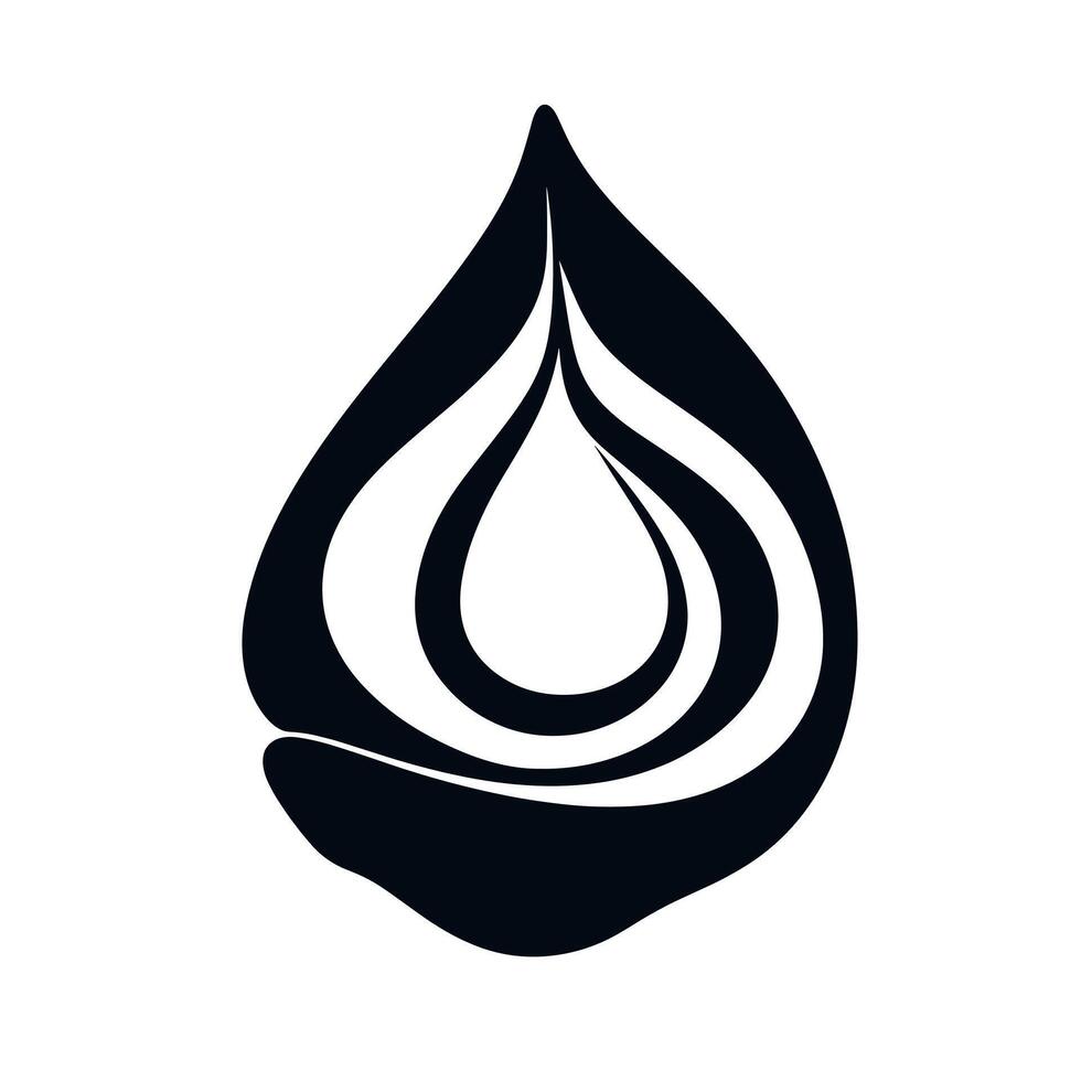 Stylized black water droplet logo design depicting fluidity and nature vector
