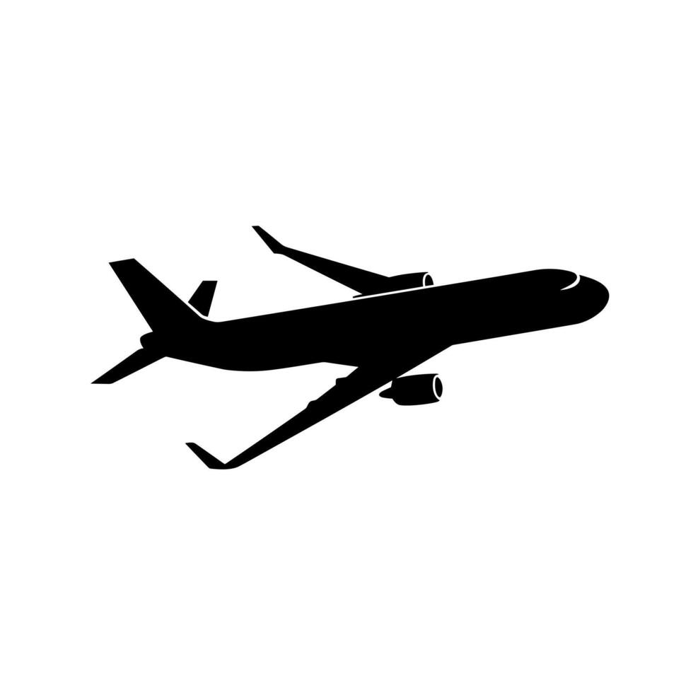 Airplane flying above city skyline during sunset creating a striking silhouette against the sky vector