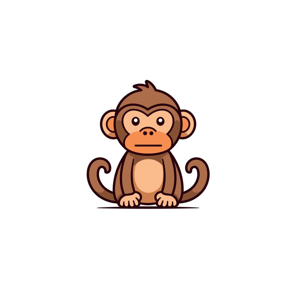 Cute cartoon monkey sitting and looking curiously on a white background showing playful character vector
