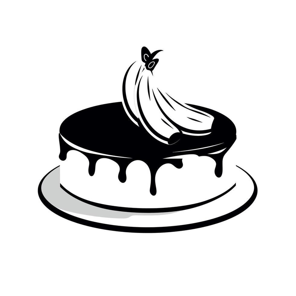 Delicious banana cake with chocolate frosting on a white plate vector