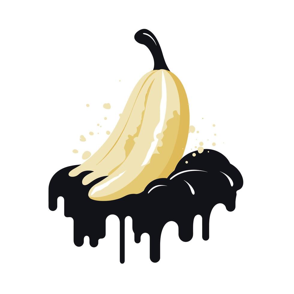 Creative banana dessert drizzled with dark chocolate sauce on a white background vector