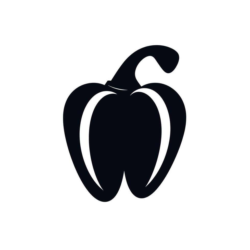 Black silhouette of bell pepper on a plain background showcasing its unique shape and design vector