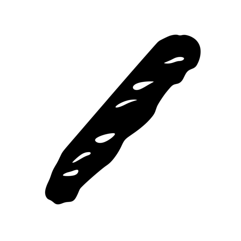 Black silhouette of a long, crusty bread loaf isolated on a white background vector