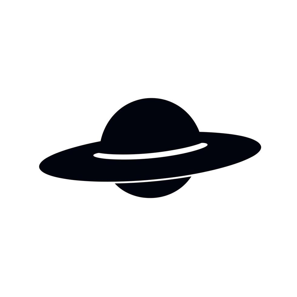 Black silhouette of a planet with rings against a light background vector