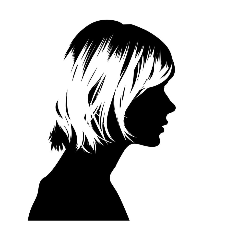 Silhouette of a young woman with short hair displayed against a clean backdrop vector