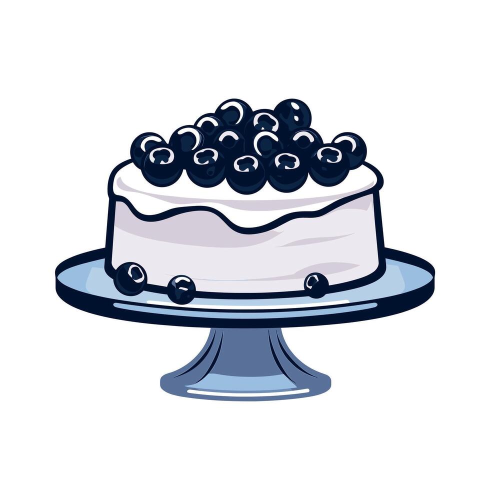 Delicious cake topped with fresh blueberries on a decorative stand vector