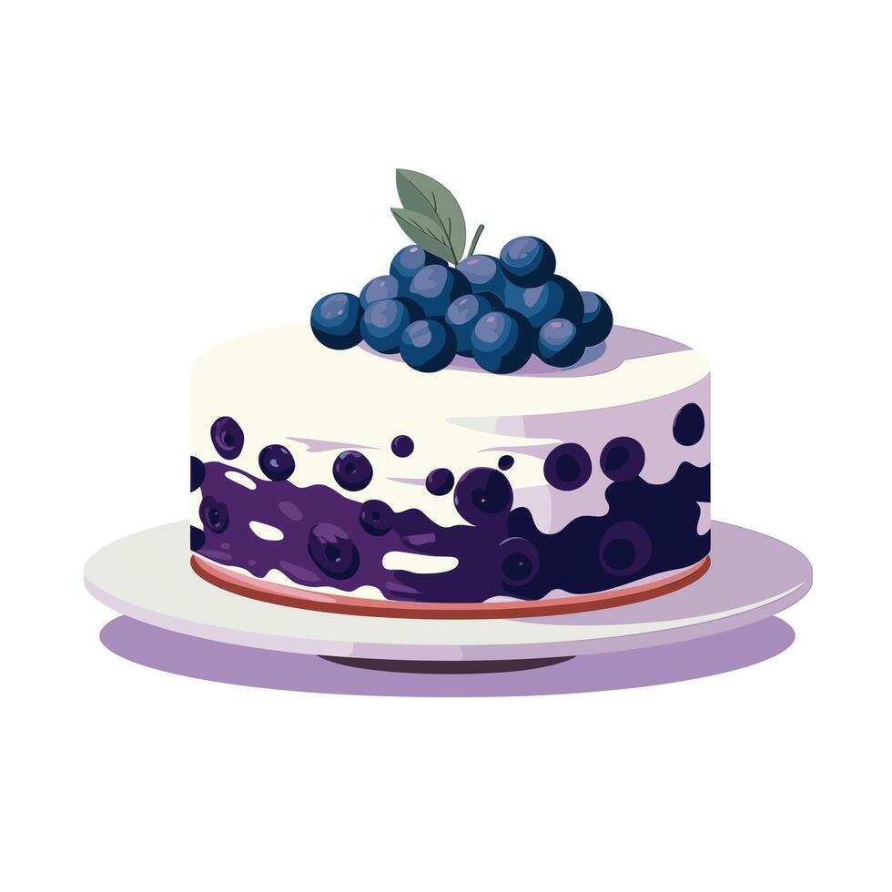 Delicious blueberry cake topped with fresh berries on a plate vector