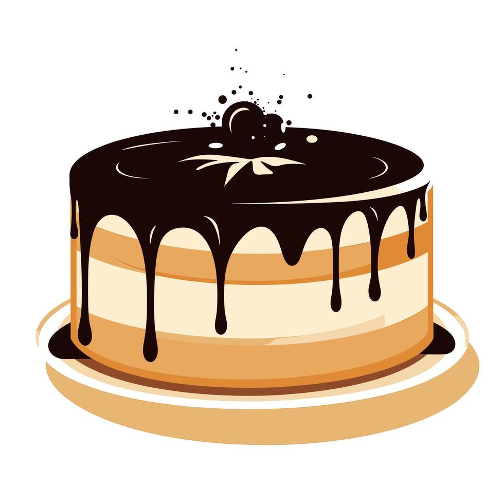 Delicious cake with chocolate drizzle and caramel layer showcasing artistry in dessert making vector