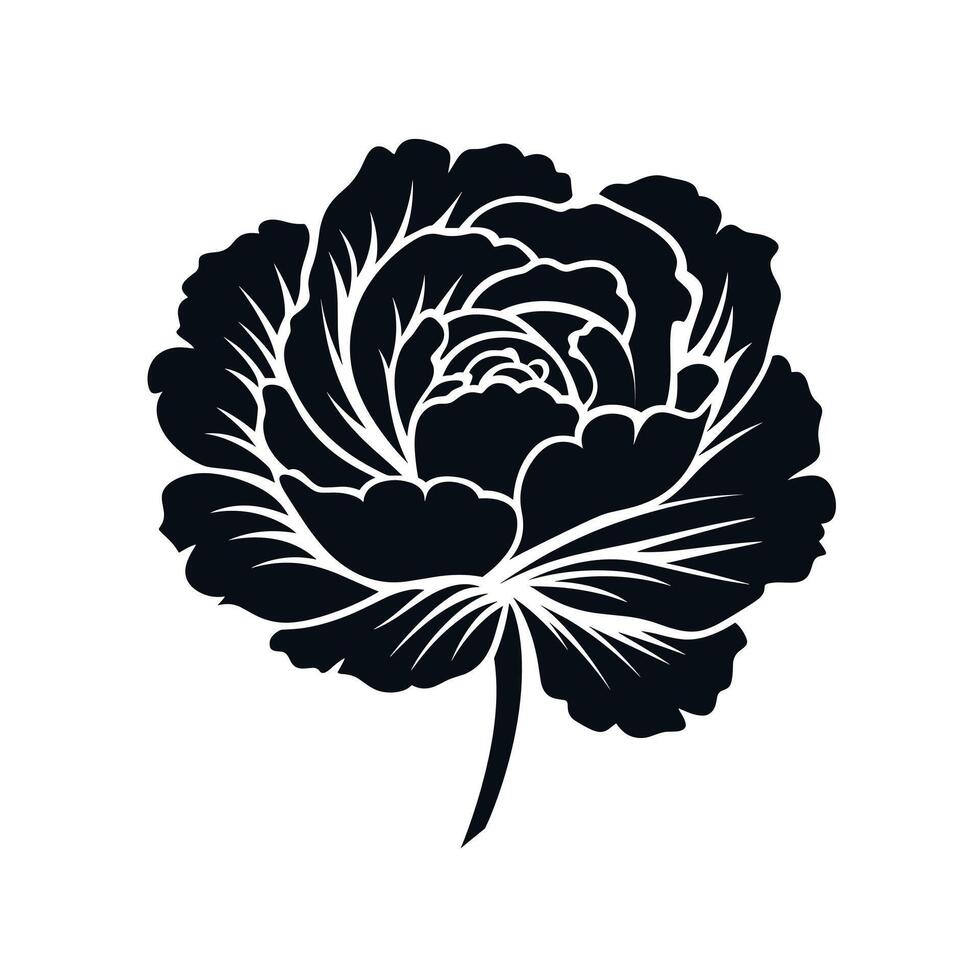 Elegant black and white floral design featuring a detailed peony flower vector