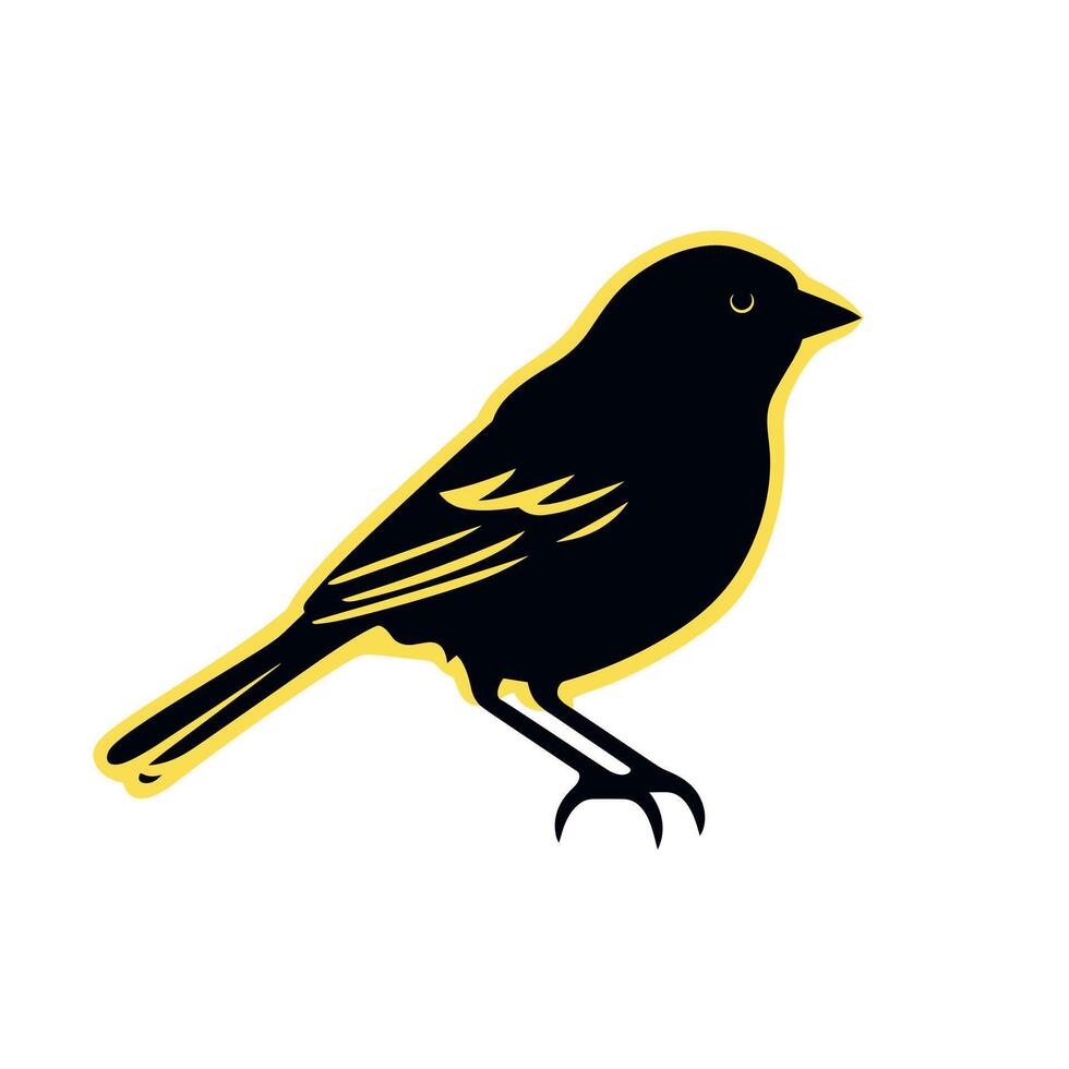 Bird silhouette with yellow outline perched gracefully on a flat surface vector
