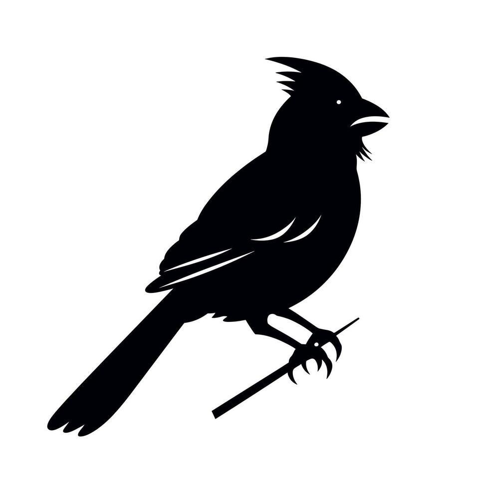Black silhouette of a bird perched on a branch against a light background vector