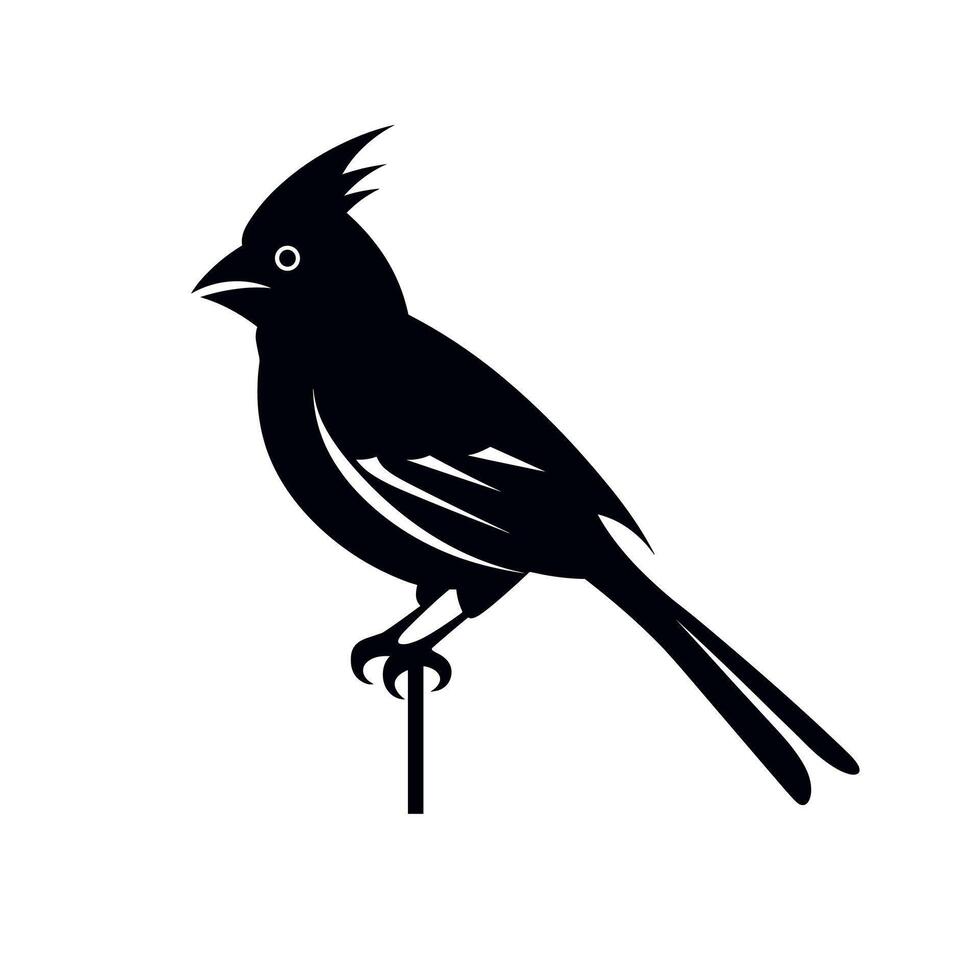 Black silhouette of a bird perched on a stick in a minimalist style vector