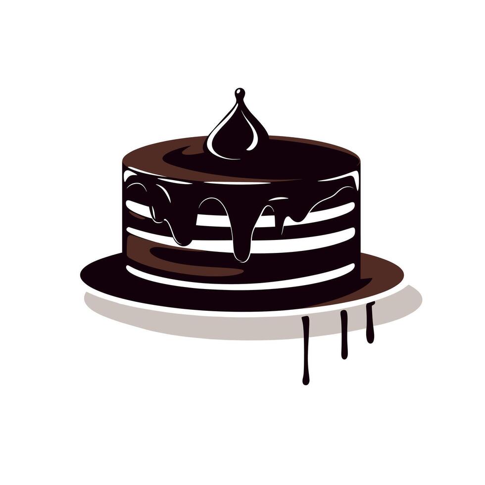 Classic chocolate cake with rich ganache on a round plate vector