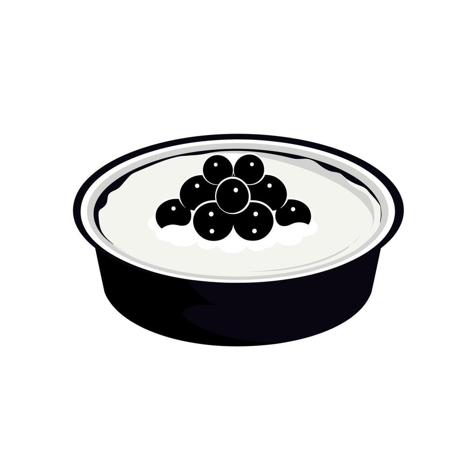 Delicious bowl of creamy dessert topped with rich dark berries ready to be savored vector