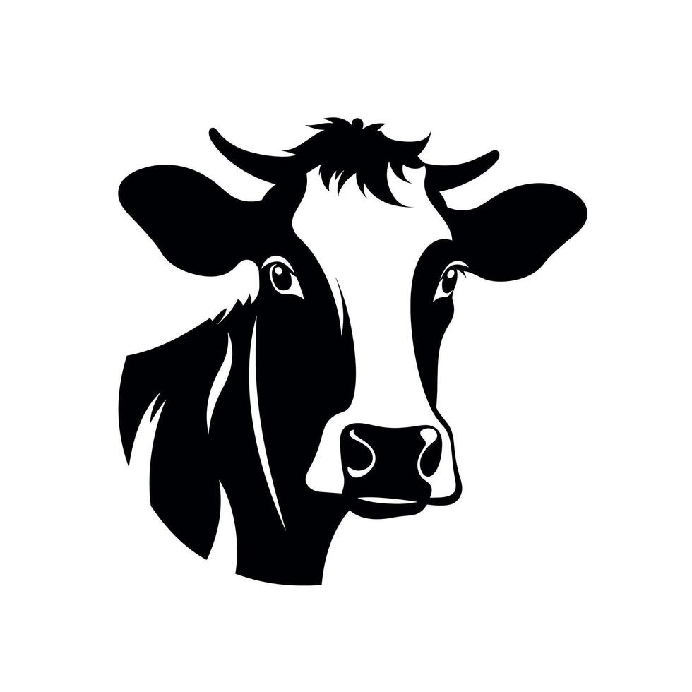 Black and white cow head illustration on a plain background with detailed features vector