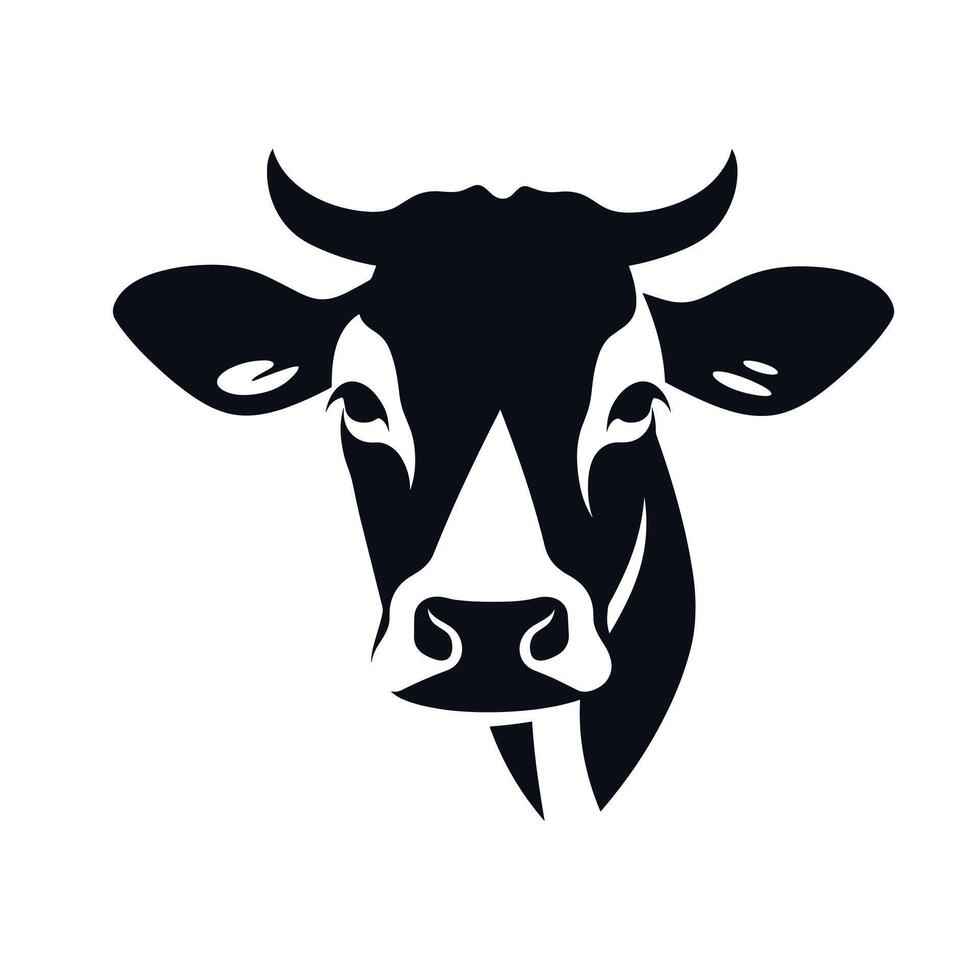 Black and white silhouette of a cow head against a plain background vector