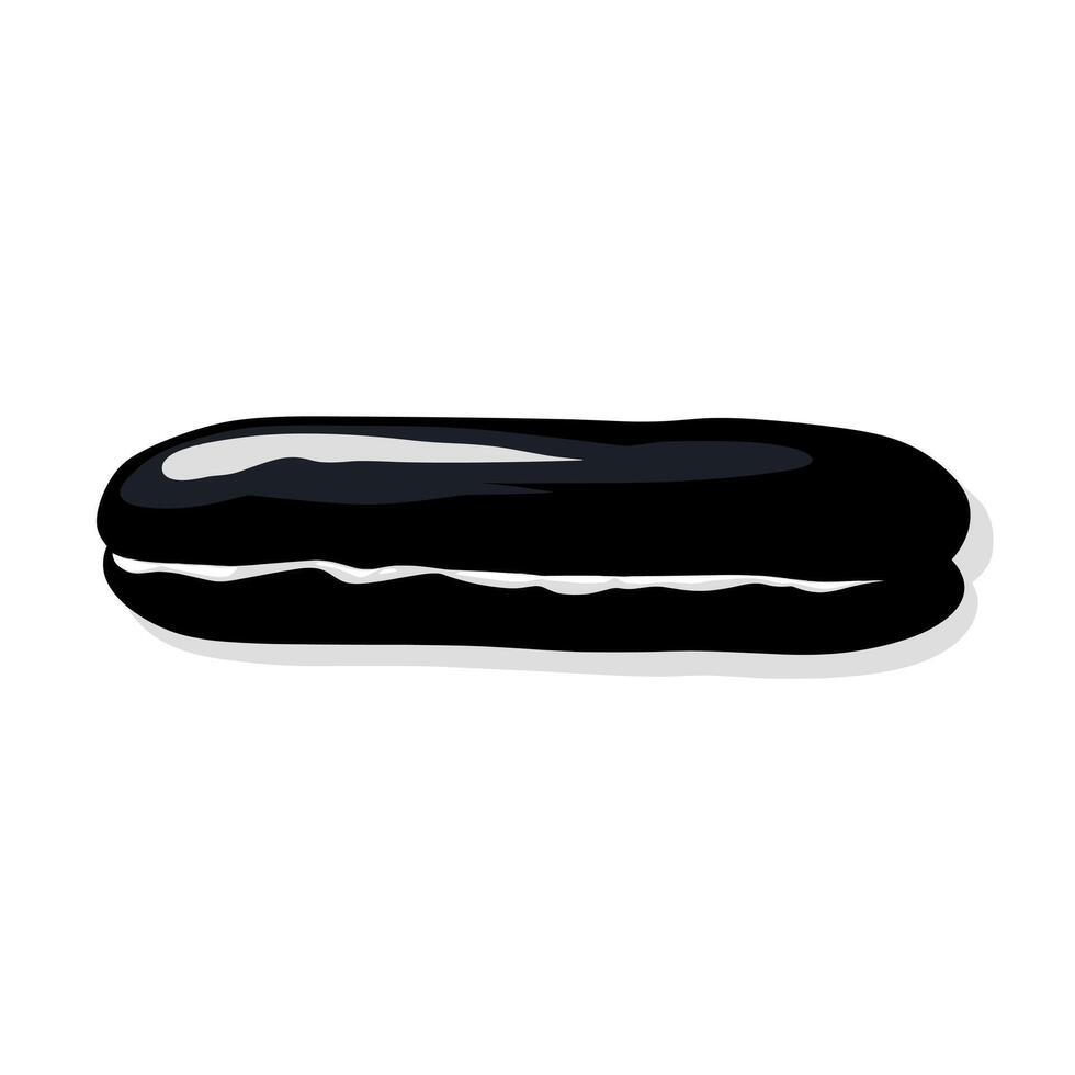 Delicious black eclair filled with cream displayed on a simple background vector