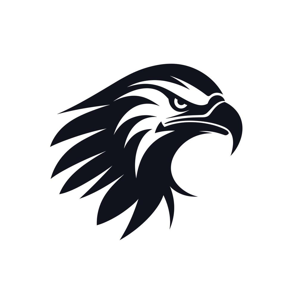 Eagle head silhouette showcasing fierce expression and dynamic feathers in black design vector