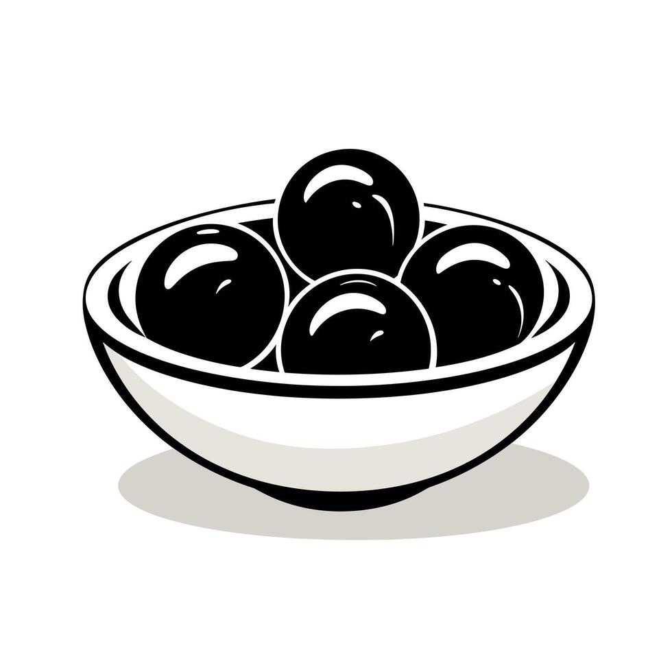 Bowl filled with black round objects displayed on a plain background vector