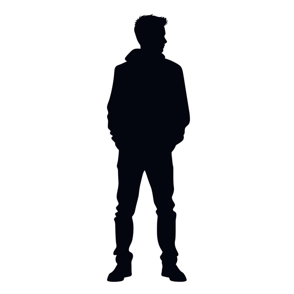 Silhouette of a person standing calmly in a minimalist setting during twilight vector