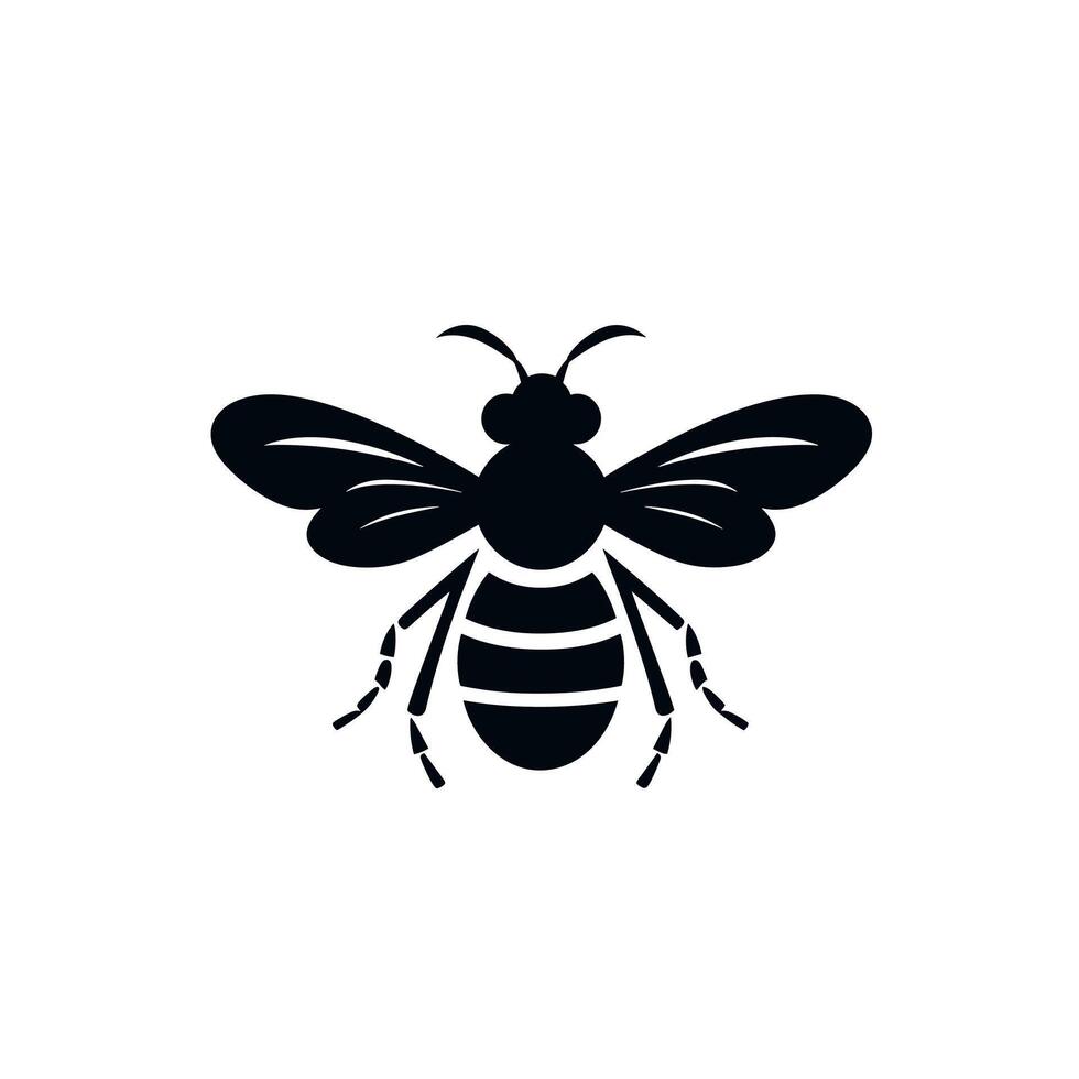 Black silhouette of a bee resting on a flat surface against a white background vector