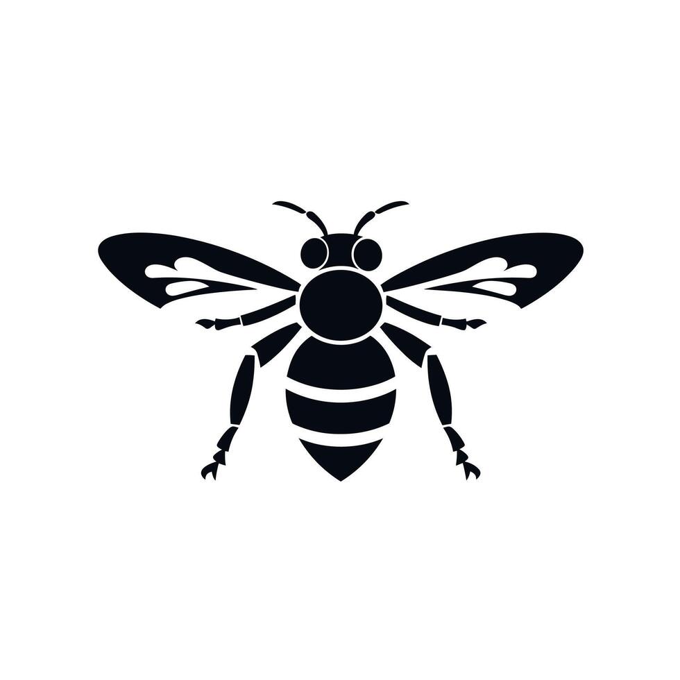 Black silhouette of a bee on a white background representing pollination and nature vector