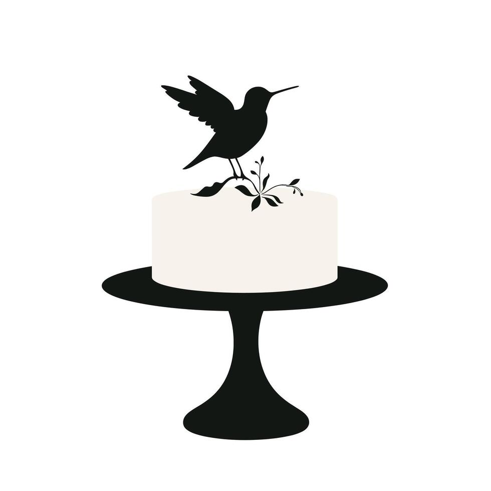 Elegant cake design featuring a hummingbird and floral elements on a pedestal stand vector