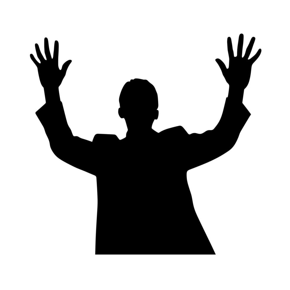 Silhouette of a person raising hands in a gesture of celebration or protest vector