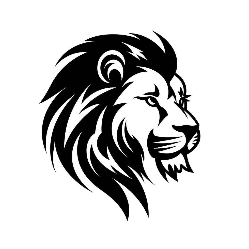 Powerful lion head design showcasing strength and majesty in black and white vector
