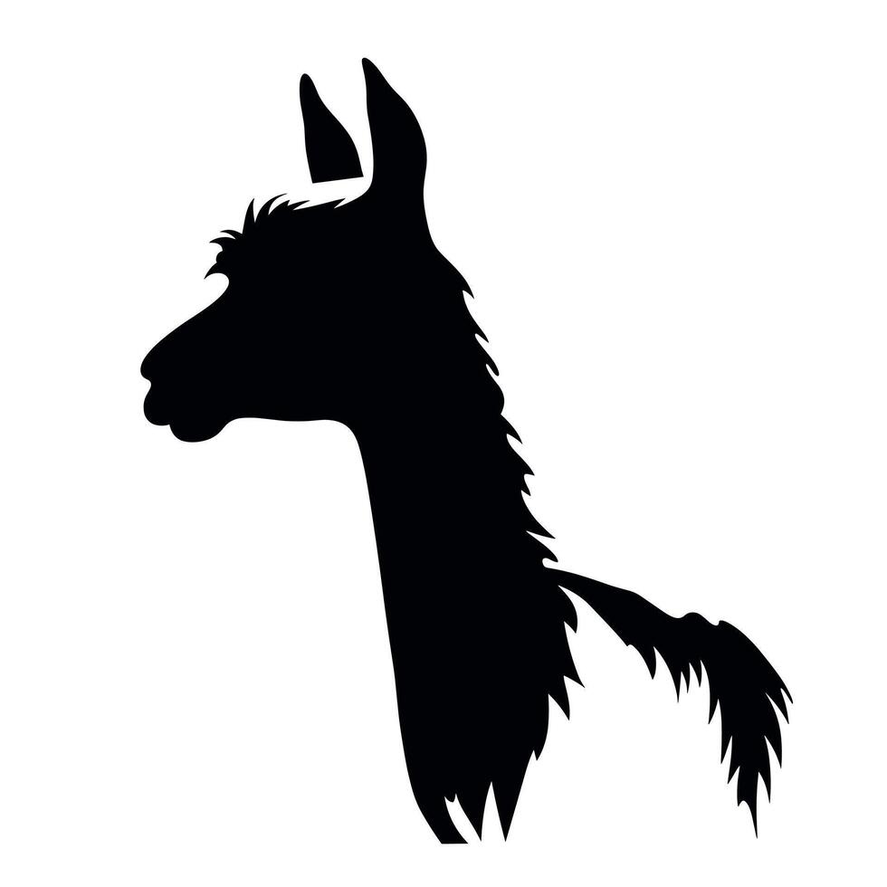Llama silhouette with detailed features and playful expression captured in black vector