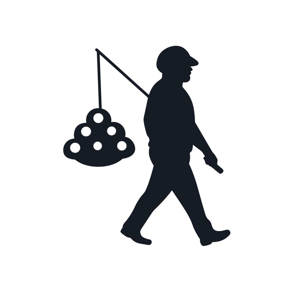 Silhouette of a worker carrying a load while walking along a pathway at dusk vector