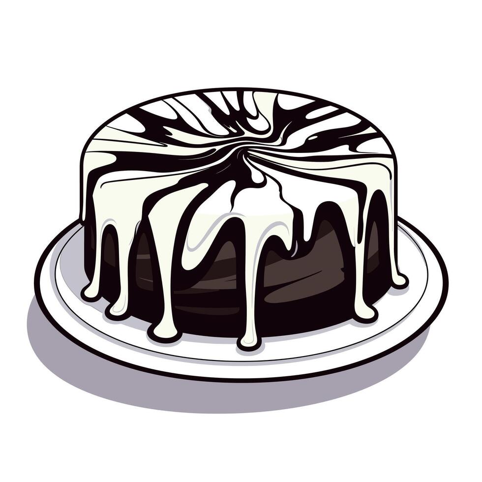 Delicious chocolate cake with creamy frosting served on a white plate at a dessert table vector